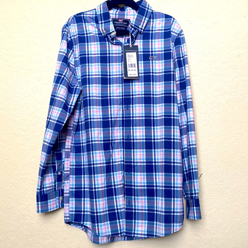 Vineyard vines boys whale shirt Belmond plaid